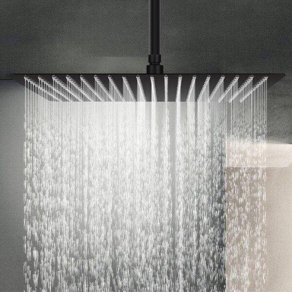 ACA Bathroom Black Slim 16" Rain Shower Head Stainless Steel Overhead Square 400mm