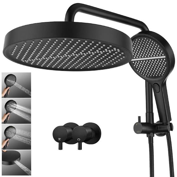 WELS 13" Rain Shower Head Set With Taps Round 4-Mode Handheld Shower Black