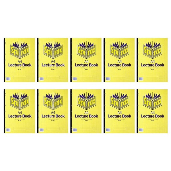 10x Spirax 907 Lecture Book A4 School Stationery 140 Pages 7mm Ruled Yellow