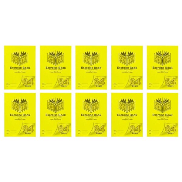 10x Spirax P115 Protective PP Cover Exercise Book A4 64 Pages 9mm Dotted Yellow