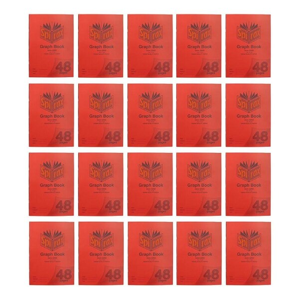 20x Spirax P132 PP Cover Graph Book A4 5mm Grid 48 Pages School Notebook Red