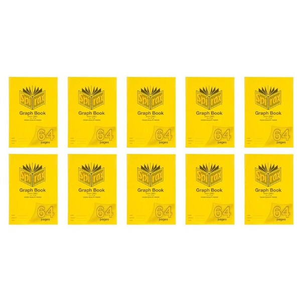 10x Spirax P136 PP Cover Grid Book A4 8mm Grid 64 Pages Notebook Yellow