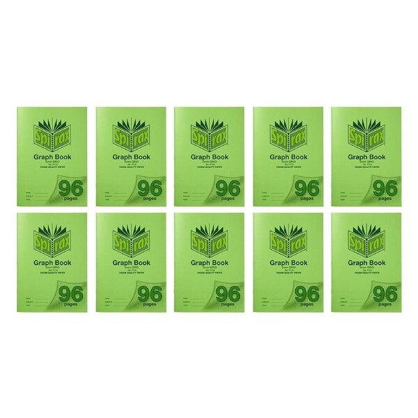 10x Spirax P134 PP Cover Graph Book A4 5mm Grid 96 Pages Notebook Green