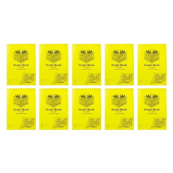 10x Spirax P133 PP Cover Grid Book A4 5mm 64 Pages School Paper Notebook Yellow