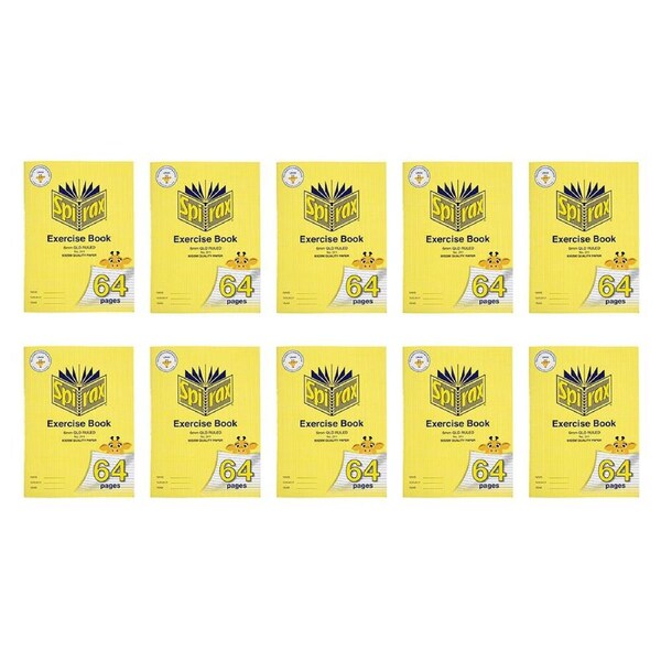 10x Spirax 311 Super Size Exercise Book 6mm QLD Ruled 64 Pages Notebook Yellow