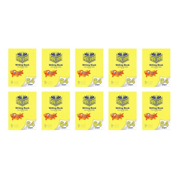10x Spirax 161 Writing Book 33.5x24cm 64 Pages 18mm Dotted Thirds Yellow