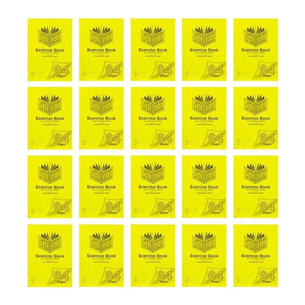 20x Spirax P115 Protective PP Cover Exercise Book A4 64 Pages 9mm Dotted Yellow