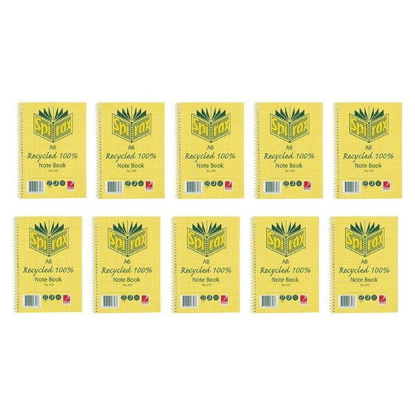 10x Spirax 813 Recycled Notebook A6 Stationery 100 Pages School Notebook Yellow