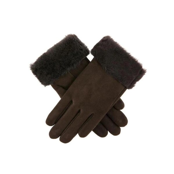 Dents Womens Louisa Sheepskin Gloves Winter Ladies Glove - Suede Brown Small