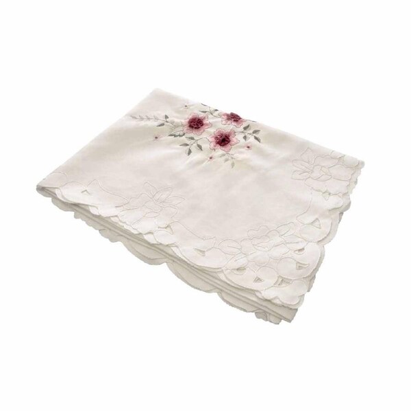 Isadora Flowers Off White Embroidered Rectangular Tablecloth 180 x 275 cm