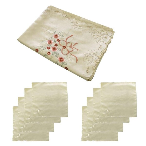 Elizabeth Flowers Cream Embroidered Rectangular Tablecloth 180 x 275 cm and 8 Napkins