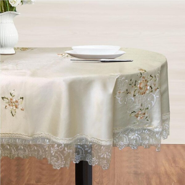 Daisy Cream Embroidered Oval Tablecloth 152 x 228 cm