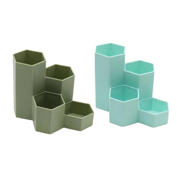 2pcs Hexagonal Pen Holder Desktop Organiser Storage Box Office Desk Accessories