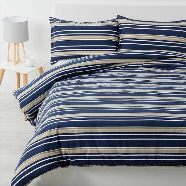 Jason Commercial Brighton Quilt Cover Set Blue/Oatmeal King Single