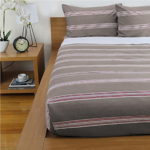 Jason Commercial Hudson Stripe Quilt Cover Set Almond Red King