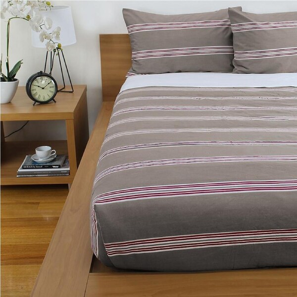 Jason Commercial Hudson Stripe Quilt Cover Set Almond Red Single