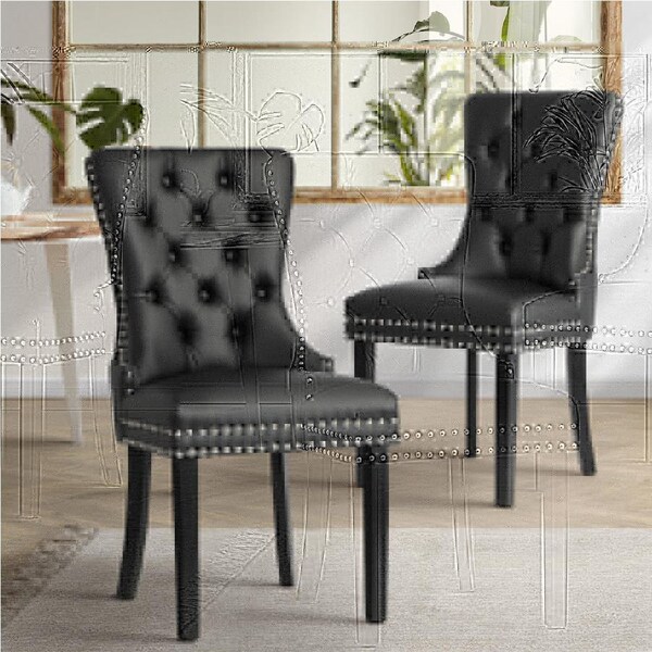 Oikiture 2x Dining Chairs Upholstered French Provincial Tufted Kitchen Cafe Style B/Black