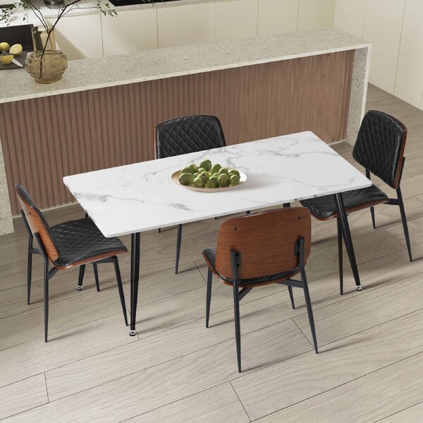 Oikiture 120cm Rectangle Dining Table with 4PCS Dining Chairs PU Black