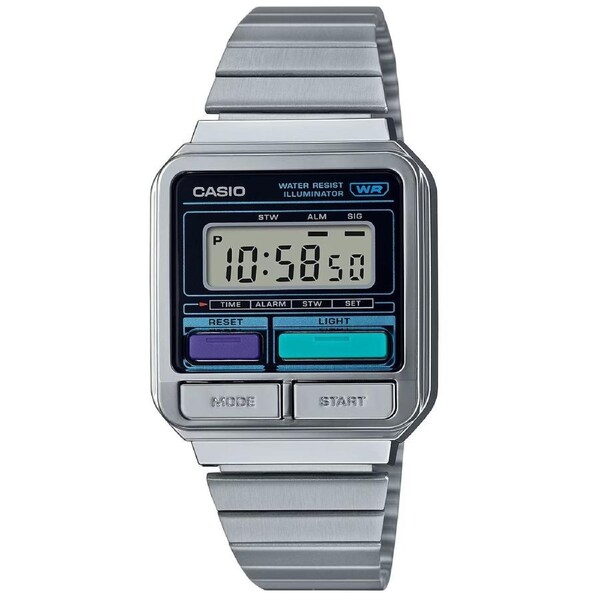 Casio Silver Future Retro Style Unisex Multifunction Digital Watch A120WE-1A