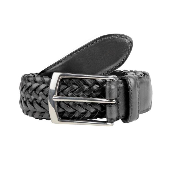 Dents Mens Stretch Plaited Leather Belt - Black/Black Large
