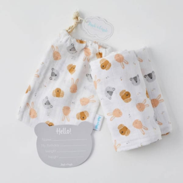 Muslin Wrap & Arrival card - Animal Faces