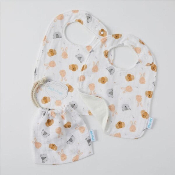 Muslin Bib Set of 2 - Animal Faces