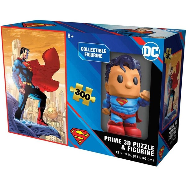 300pc Prime Superman 3D Jigsaw Puzzle 31x46cm w/ Figurine Kids Game 6y+