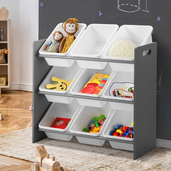 Oikiture Kids Toy Box Organiser 9 Bins Display Shelf Storage Rack Drawer