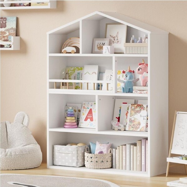 Oikiture Kids Bookshelf Toy Storage Organiser Bookcase Display Shelf Rack