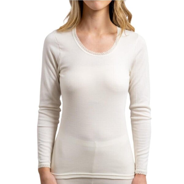 Thermo Fleece® Ladies Long Sleeve Thermal Top T Shirt Wool Blend - Natural XXL