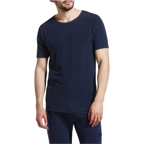 Mens Thermal Short Sleeve Top Microfleece Baselayer Underwear T Shirt - Navy L