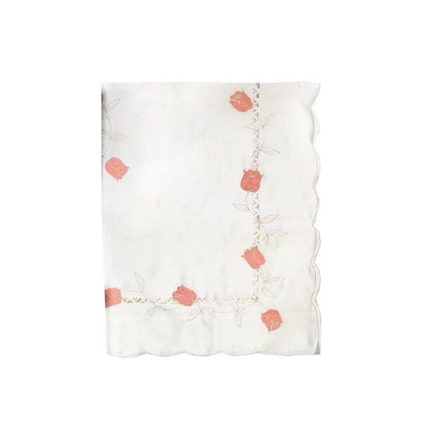 Tulip Flowers Cream Embroidered Cutout Rectangular Tablecloth 152 x 228 cm