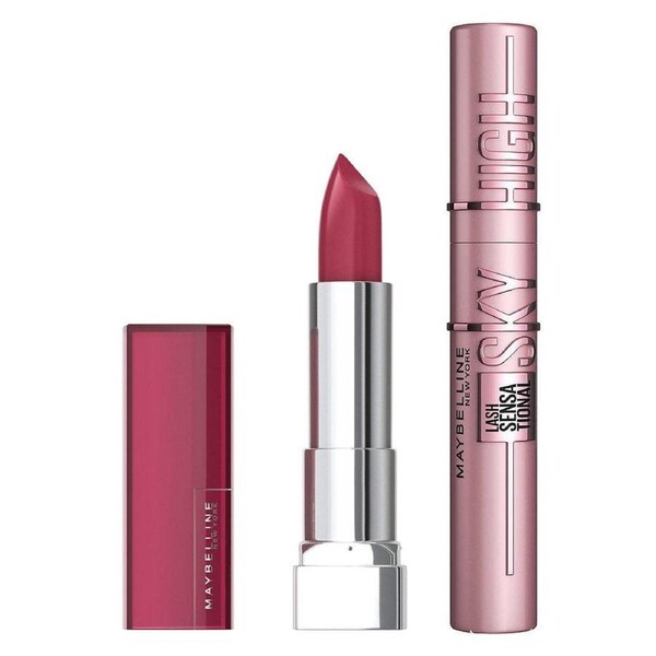 2pk SET Maybelline Color Sensational Creams Lipstick 255 Pink Flare + Sky High Mascara 01 Very Black