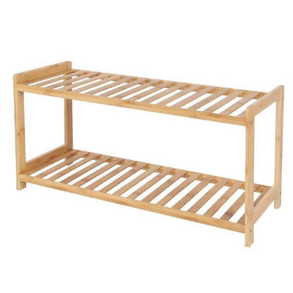Casa Decor 2 Tier Bamboo Shoe Stool - Compact, Durable, Storage - Oak