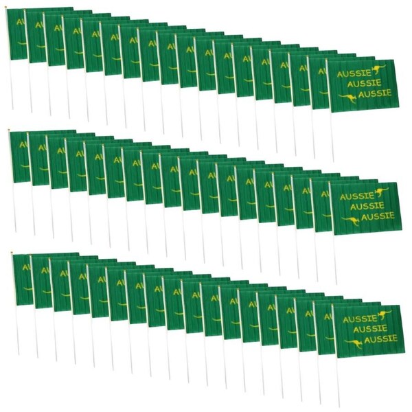 Aussie Hand Flags - 96 Pieces (14x21cm) - Green Durable Australian Flag for Events & Celebrations