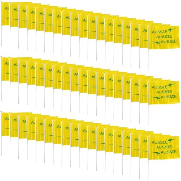 Aussie Hand Flags - 96 Pieces (14x21cm) - Yellow Durable Australian Flag for Events & Celebrations