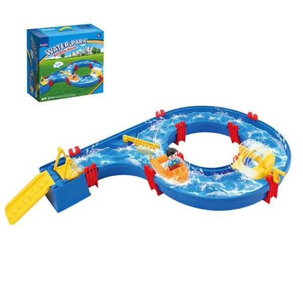 Catzon Outdoor Water Table Toy for Kids 27 Pcs DIY Waterway Toy with Boat for Backyard Lawn Pool Sensory Toys