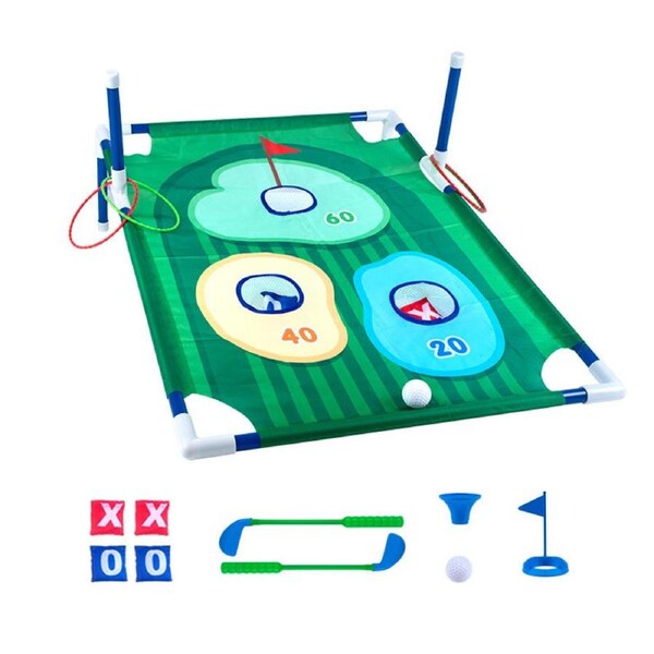 Catzon 3 in 1 Golf Cornhole Game Loop Sandbag 3 Holes 2 Lasso Cornhole Set Golf Practice Mats for Kids 3-8
