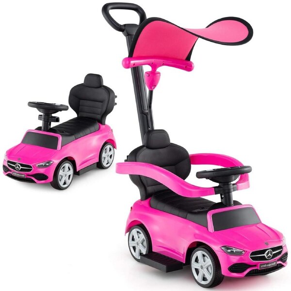 Costway Mercedes-Benz Licensed Foot to Floor Sliding Car w/Adjustable Canopy & Steering Ride On Push Car Pink