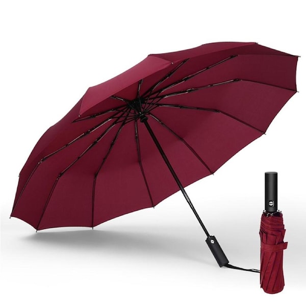 12 Ribs Automatic Folding Umbrella Windproof Auto Open Wine