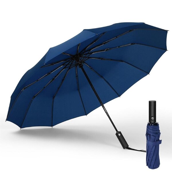 12 Ribs Automatic Folding Umbrella Windproof Auto Open Navy