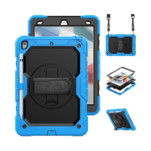 For Apple iPad iPad 9th 10.2" 2021 Kickstand Survivor Shockproof Case Heavy duty Cover - Light Blue