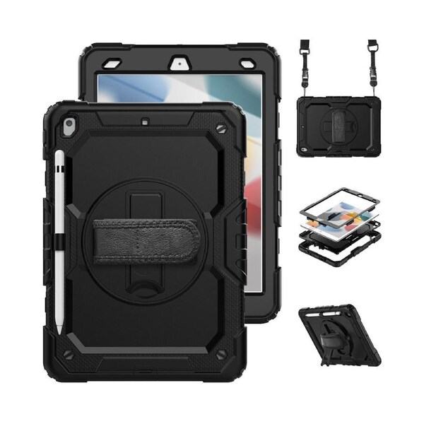 For Apple iPad iPad 9th 10.2" 2021 Kickstand Survivor Shockproof Case Heavy duty Cover - Black