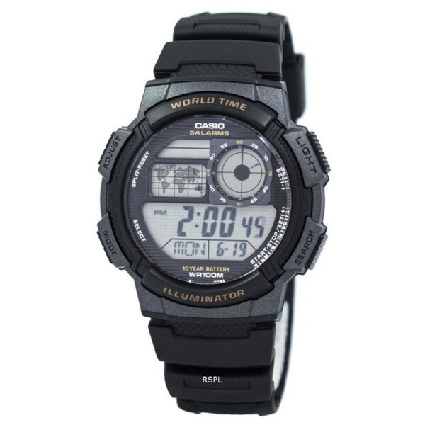 Casio Illuminator Digital Alarm Backlight World Time AE1000W-1AV 100M Mens Watch