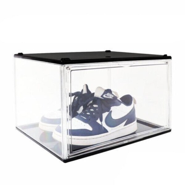 Premium Stackable Shoe Box Sneaker Display Storage Case Magnetic Door Plastic - Black 10pcs