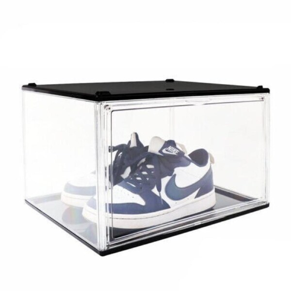 Premium Stackable Shoe Box Sneaker Display Storage Case Magnetic Door Plastic - Black 20pcs