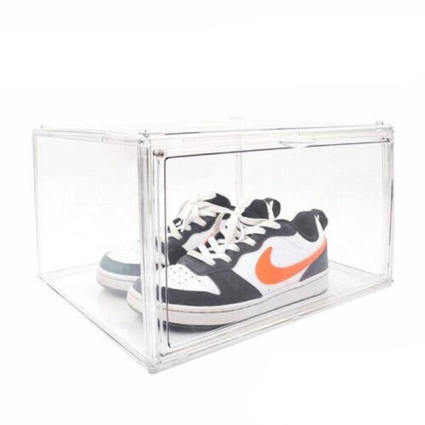 Premium Stackable Shoe Box Sneaker Display Storage Case Magnetic Door Plastic - Transparent 2pcs