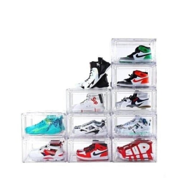 Premium Stackable Shoe Box Sneaker Display Storage Case Magnetic Door Plastic - Transparent 10pcs