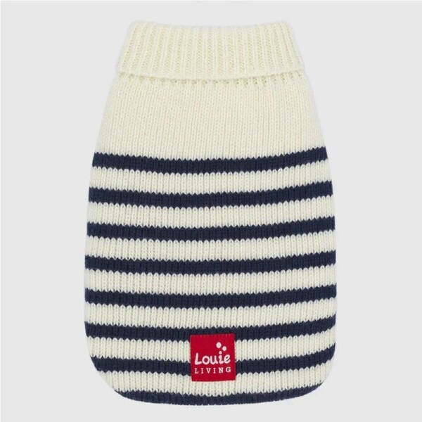 Classic Navy & White Stripe Dog Cardigan - Stretch Knit Pullover (Large 40 cm)