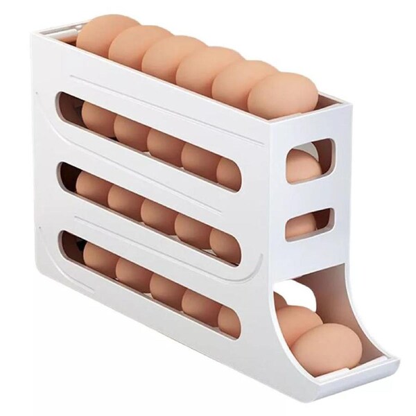 4 Tier Roll-Down Egg Dispenser Automatic Egg Storage Rack Kitchen Refrigerator Egg Holder